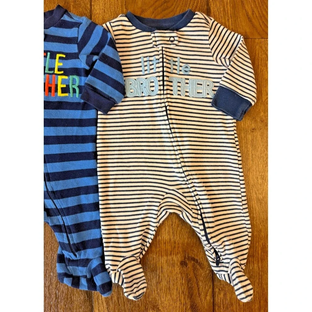 Baby Boy 0/3 Months Little Brother Footed Sleepers Outfits Zippered Sleep N Play